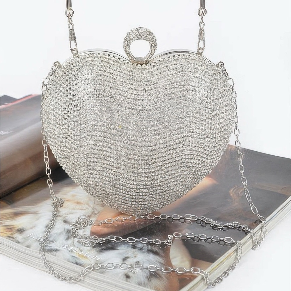 Rhinestone Heart Shape Party Clutch